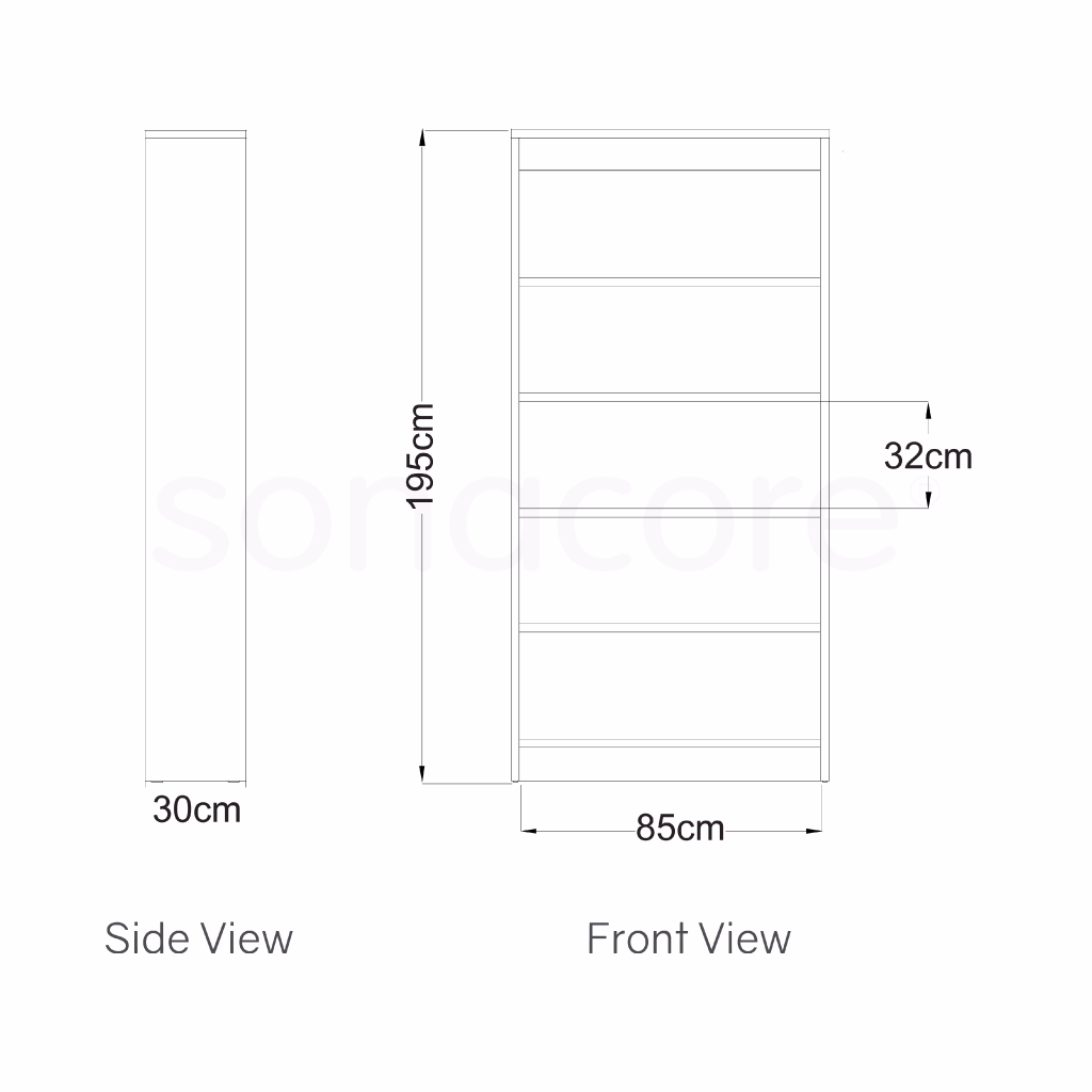Library Bookshelf - Single Sided - 5 Level - Bav Beech Finish - Image 2