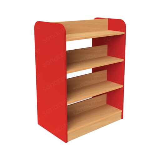 Library Bookshelf - Double Sided - 4 Level - Red