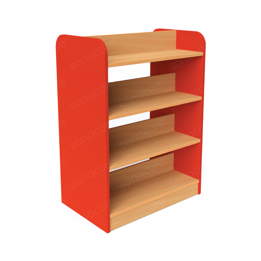 Library Bookshelf - Double Sided - 4 Level - Red