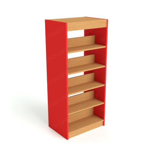 Library Bookshelf - Double Sided - 5 Level - Red