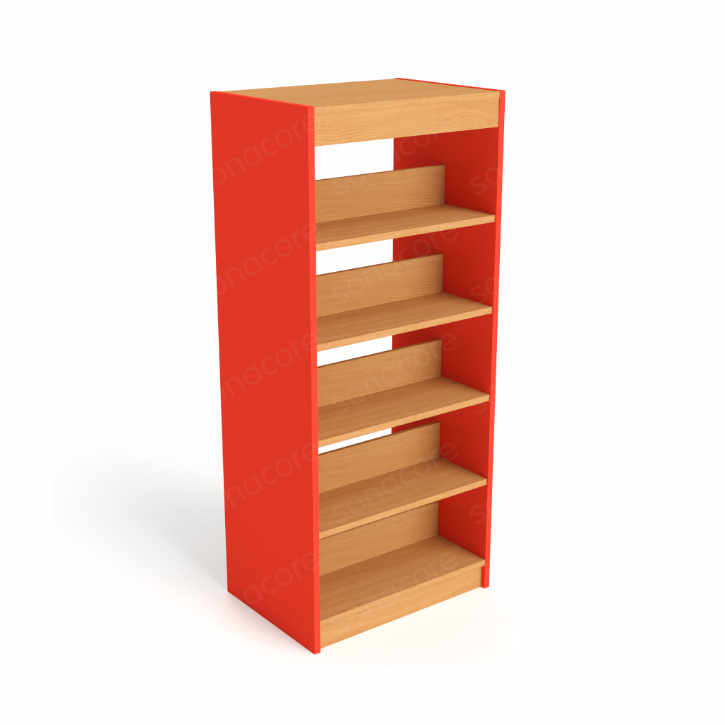 Library Bookshelf - Double Sided - 5 Level - Red
