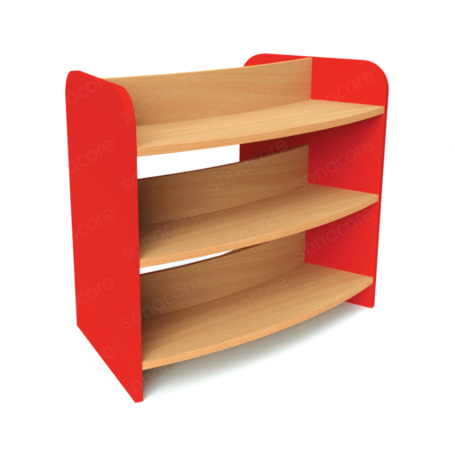 Library Bookshelf - Curved Double Sided - 3 Level - Red
