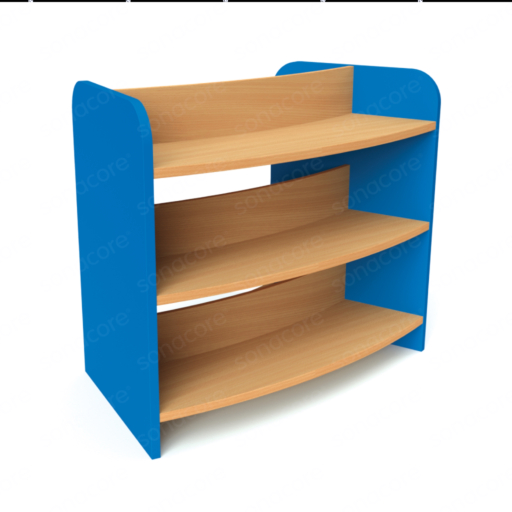 Library Bookshelf - Curved Double Sided - 3 Level - Blue