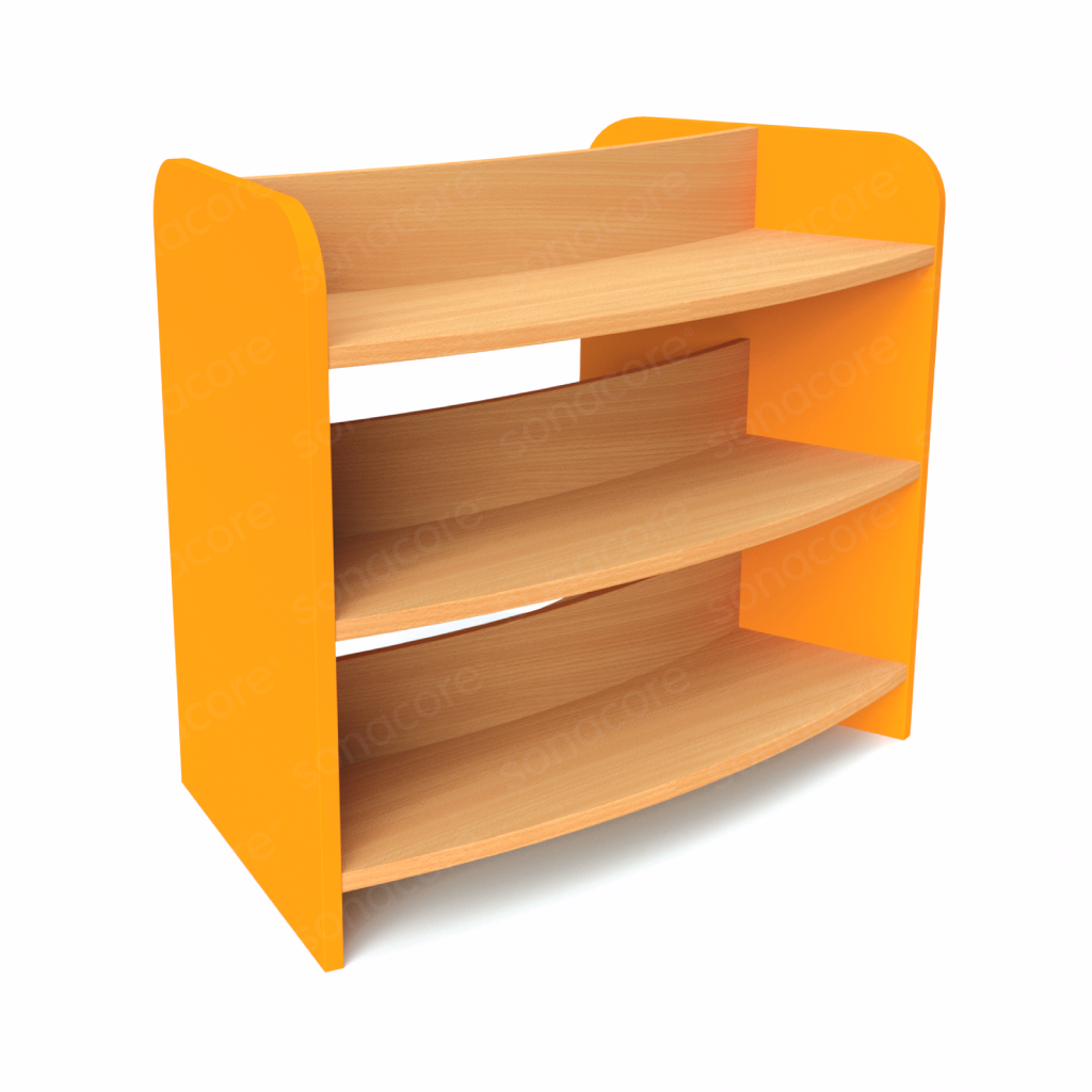 Library Bookshelf - Curved Double Sided - 3 Level - Yellow